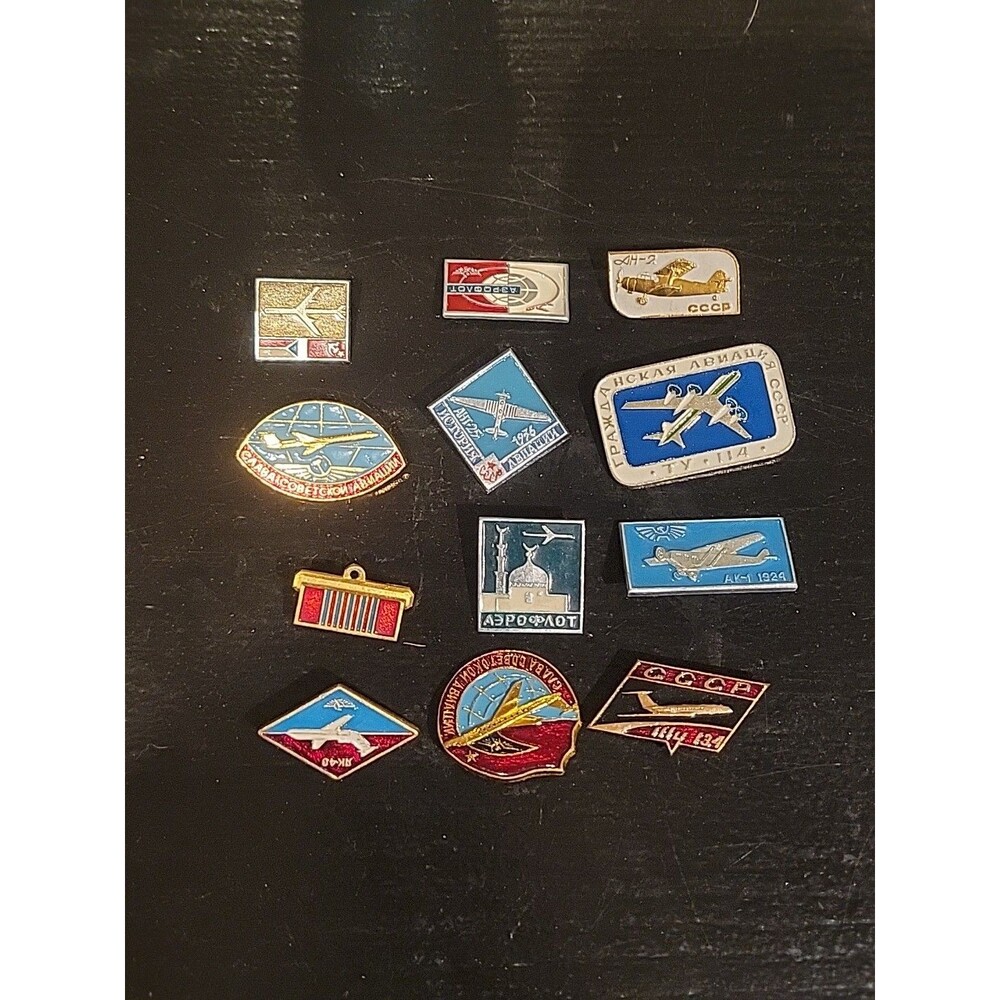 12 Vtg Collectible badges Aeroflot USSR | USSR Aviation | Soviet Russia Airplane